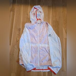 Adidas White and Orange Hooded Running Jacket, Women's M